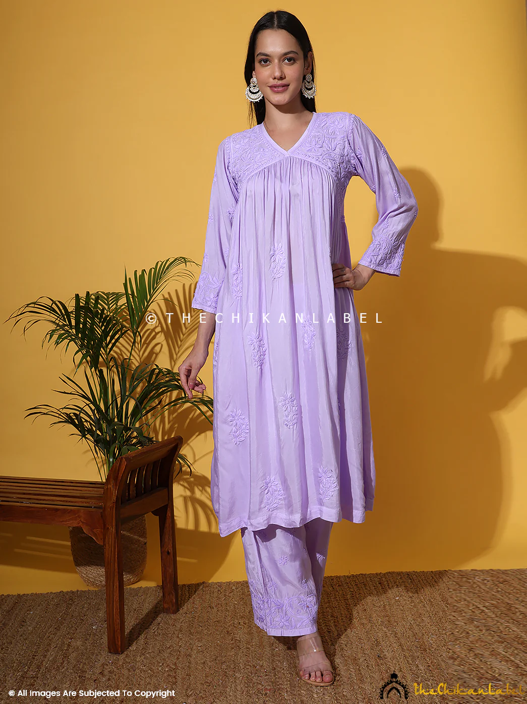Alia Muslin Chikankari Kurta Set with Dupatta - Lavender - Image 10