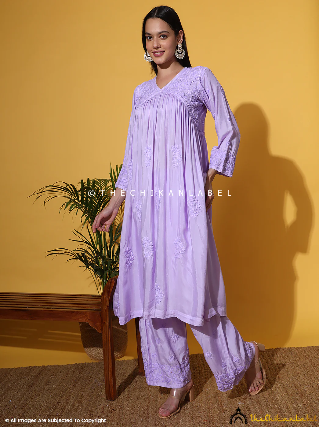 Alia Muslin Chikankari Kurta Set with Dupatta - Lavender - Image 11