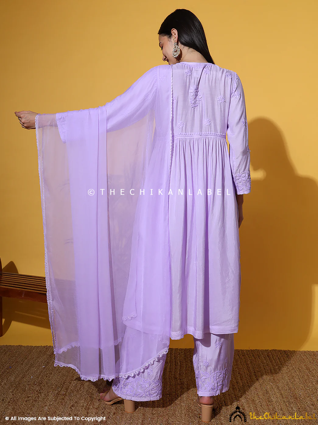 Alia Muslin Chikankari Kurta Set with Dupatta - Lavender - Image 3