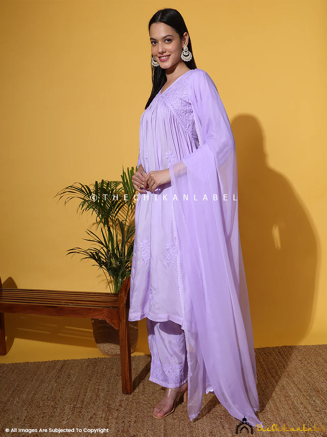 Alia Muslin Chikankari Kurta Set with Dupatta - Lavender - Image 8