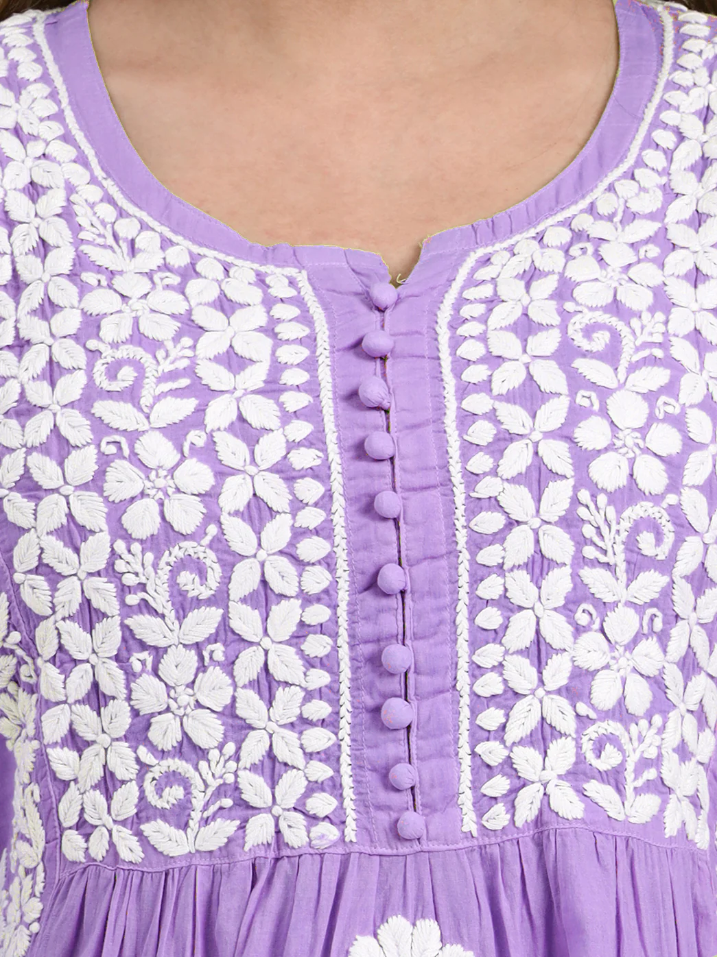 Amulya Cotton Chikankari Nyra Cut Straight Kurti - Lavender - Image 2