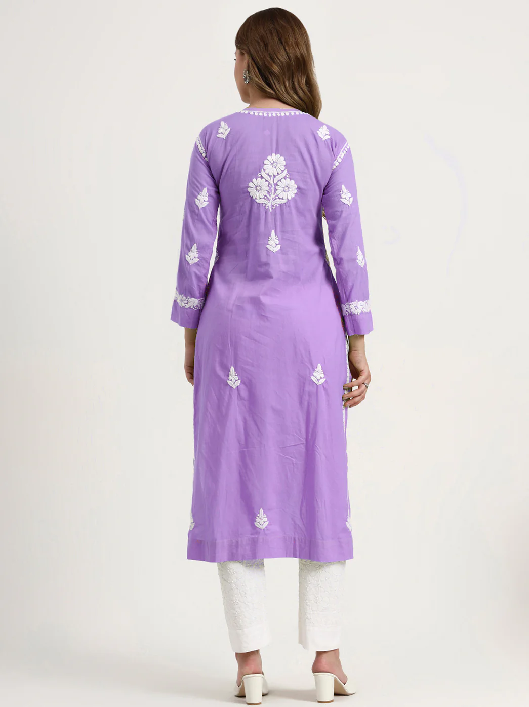 Amulya Cotton Chikankari Nyra Cut Straight Kurti - Lavender - Image 3
