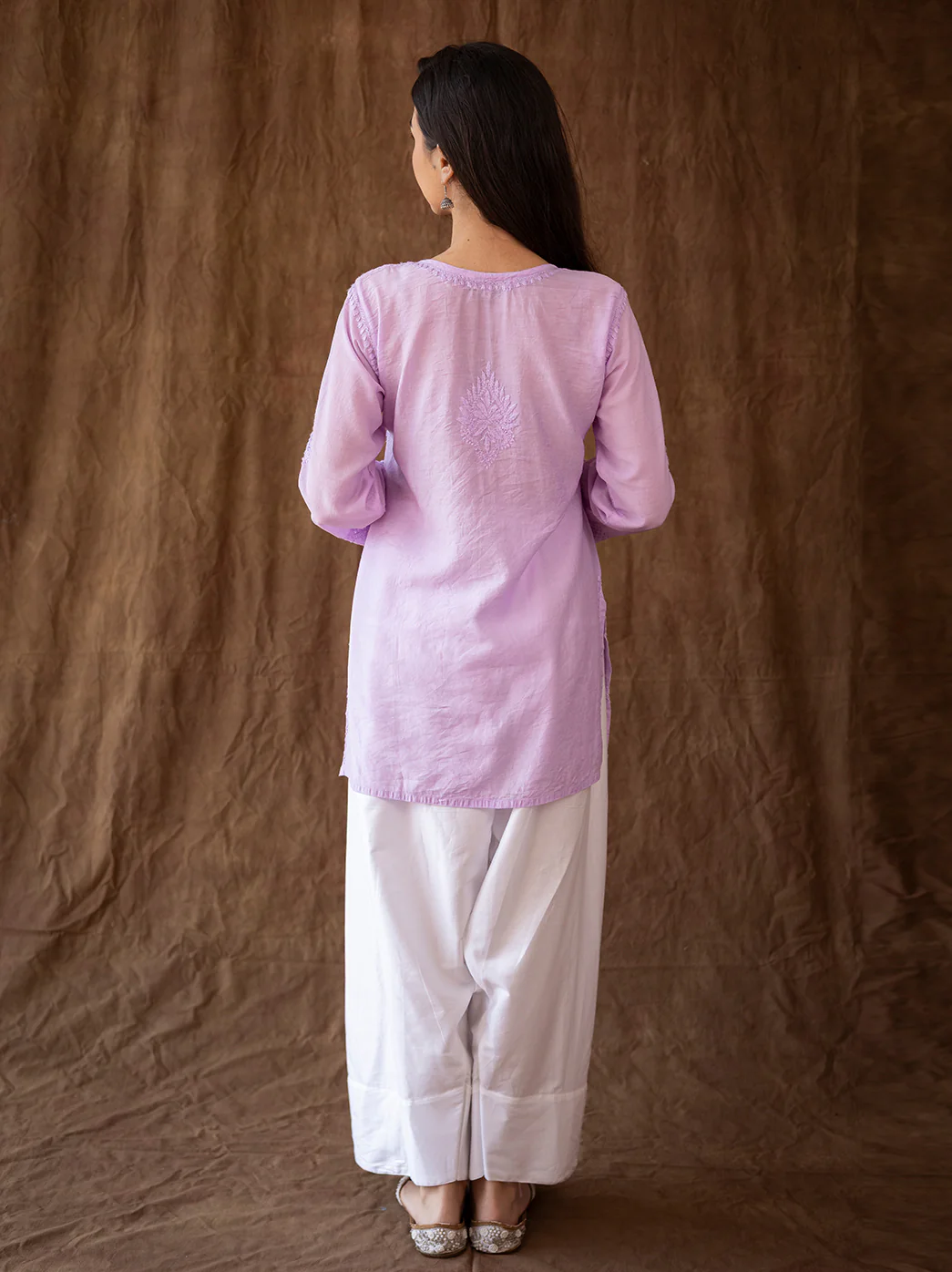 Lavender Chanderi Chikankari Farshi Salwar Set - Image 3