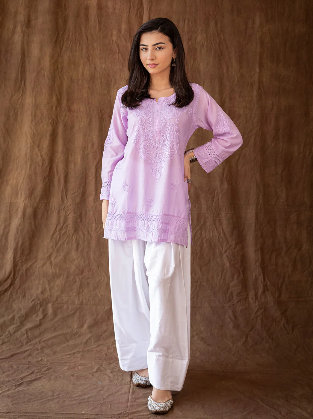 Lavender Chanderi Chikankari Farshi Salwar Set - Image 4