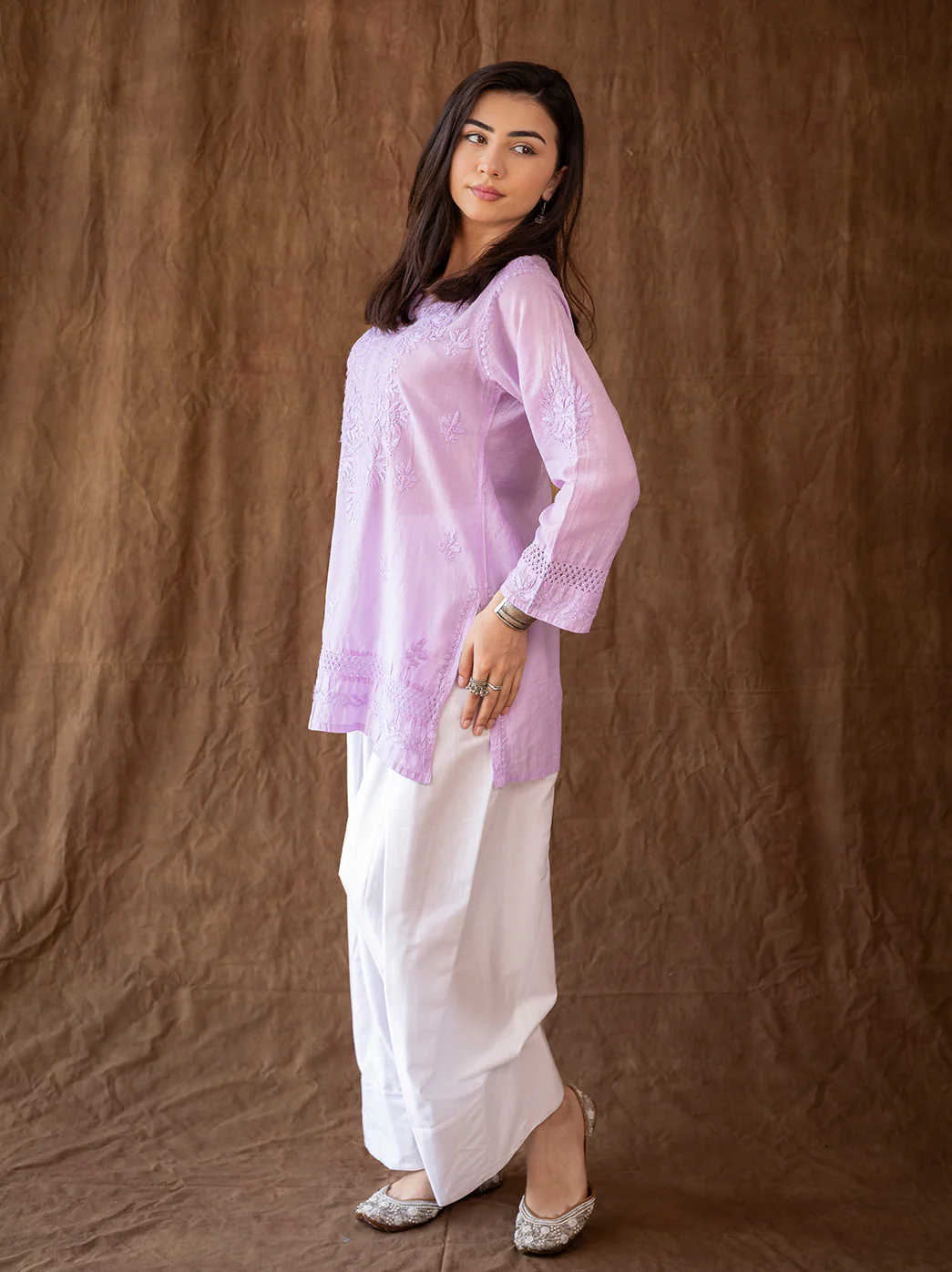 Lavender Chanderi Chikankari Farshi Salwar Set - Image 5