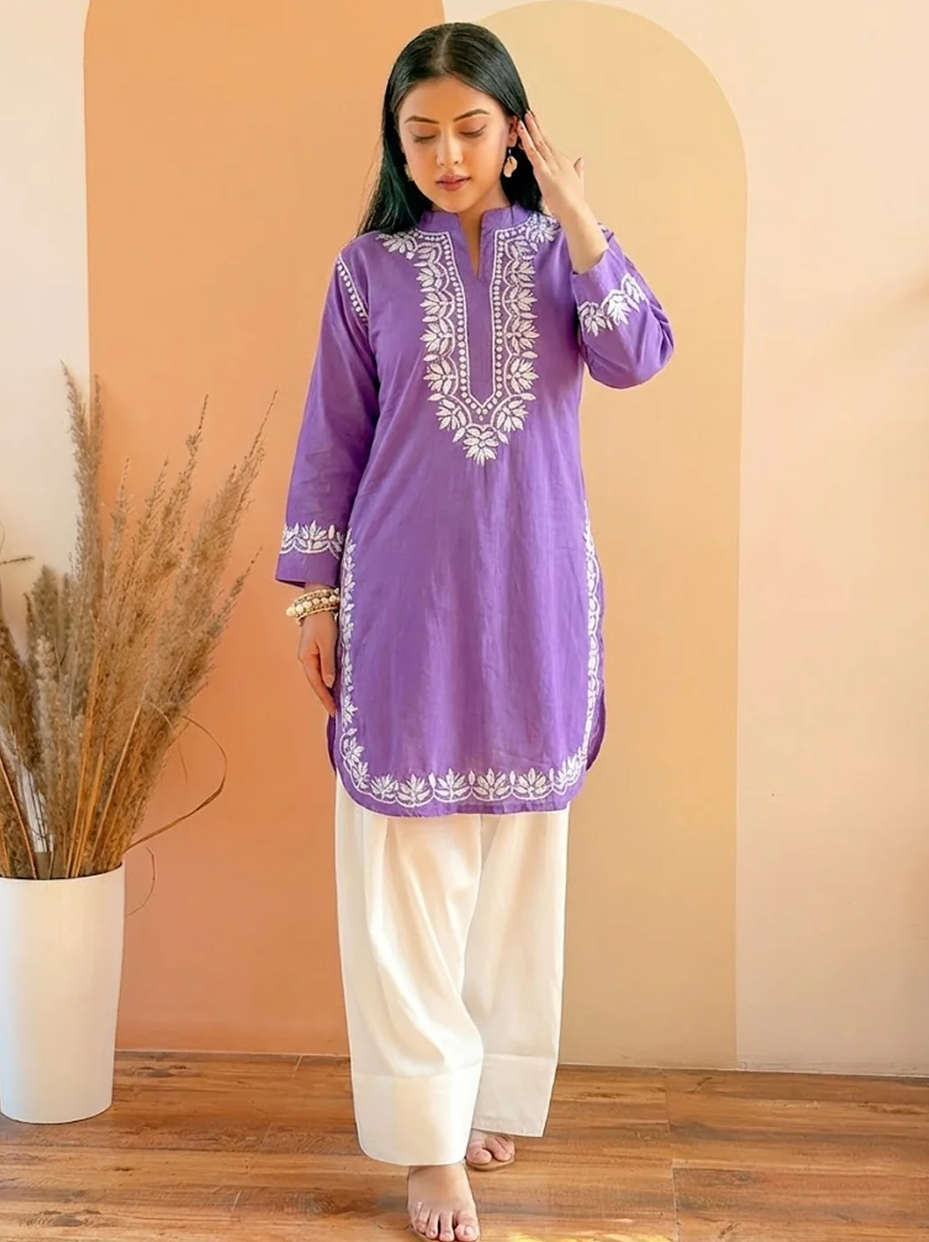Lavender Cotton Chikankari Farshi Salwar Set - Image 3