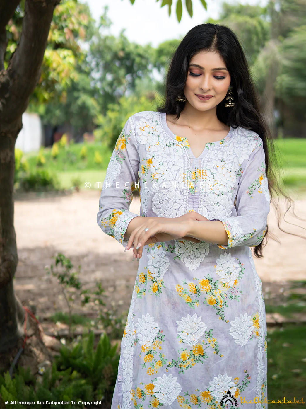 Darmiyan Mulmul Cotton Kurti Palazzo Set-Lavender - Image 2