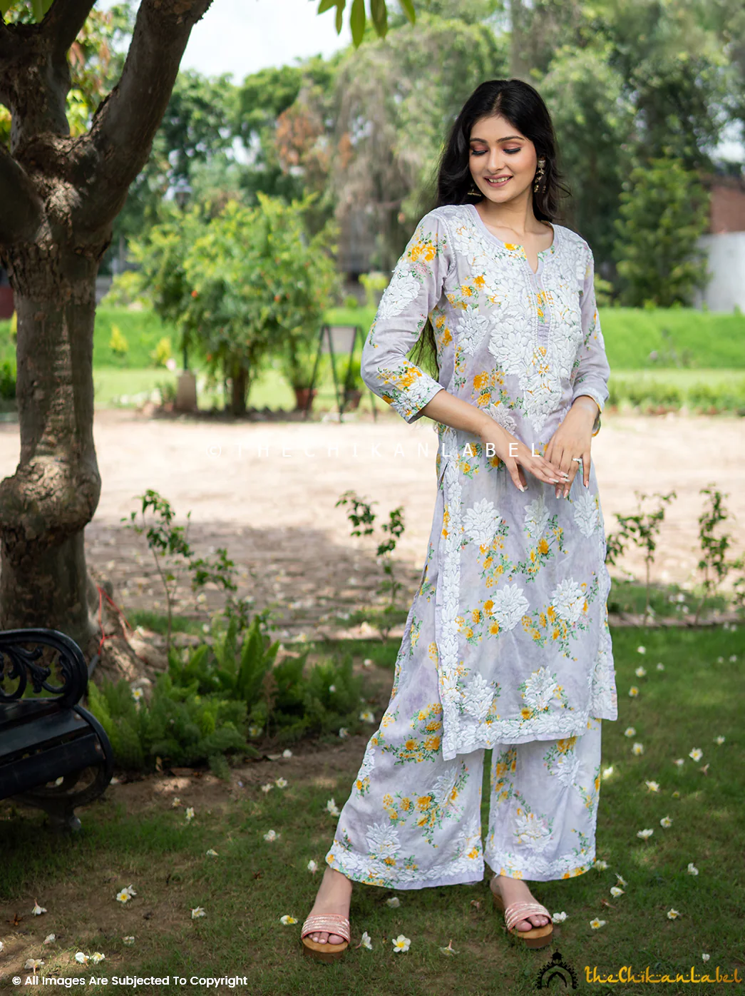 Darmiyan Mulmul Cotton Kurti Palazzo Set-Lavender - Image 3