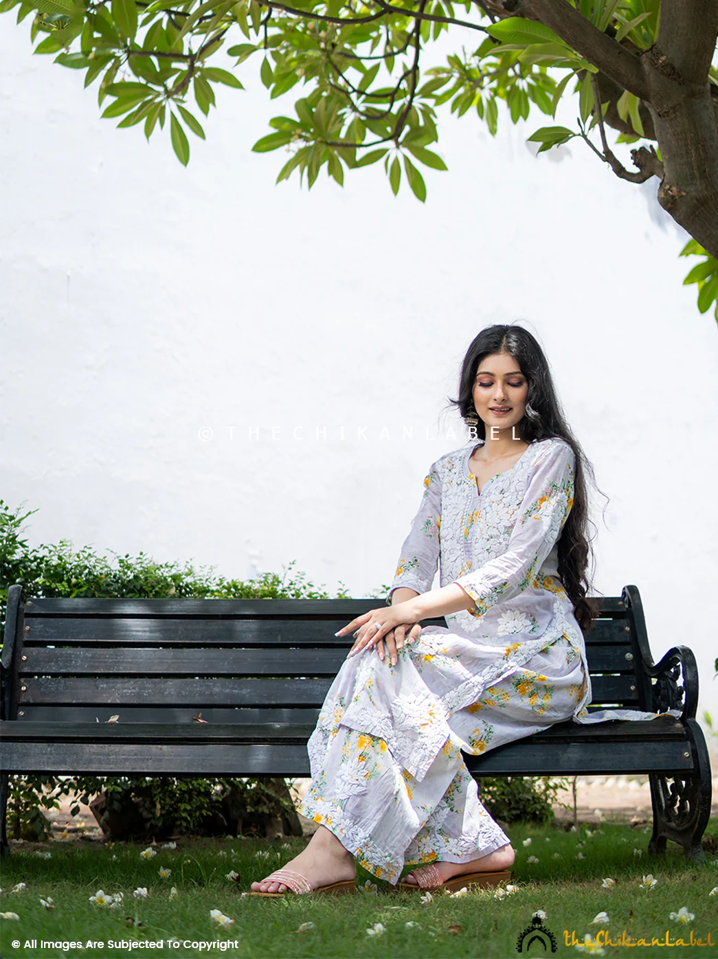 Darmiyan Mulmul Cotton Kurti Palazzo Set-Lavender - Image 4
