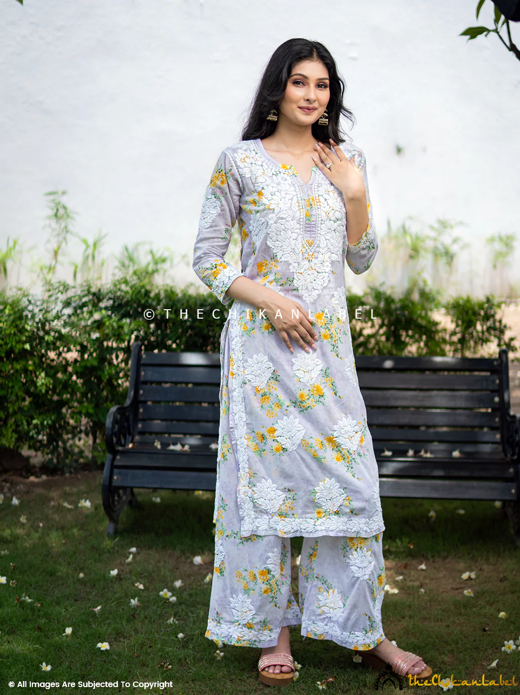 Darmiyan Mulmul Cotton Kurti Palazzo Set-Lavender - Image 5