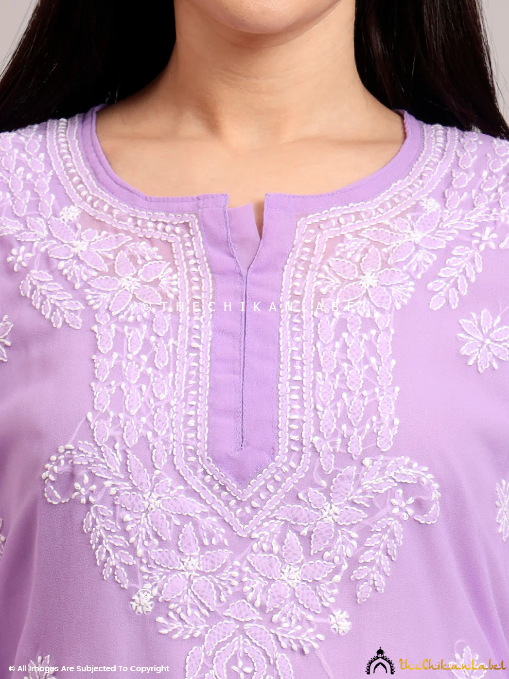Darshana Georgette Chikankari Straight Kurti with Inner - Lavender - Image 2