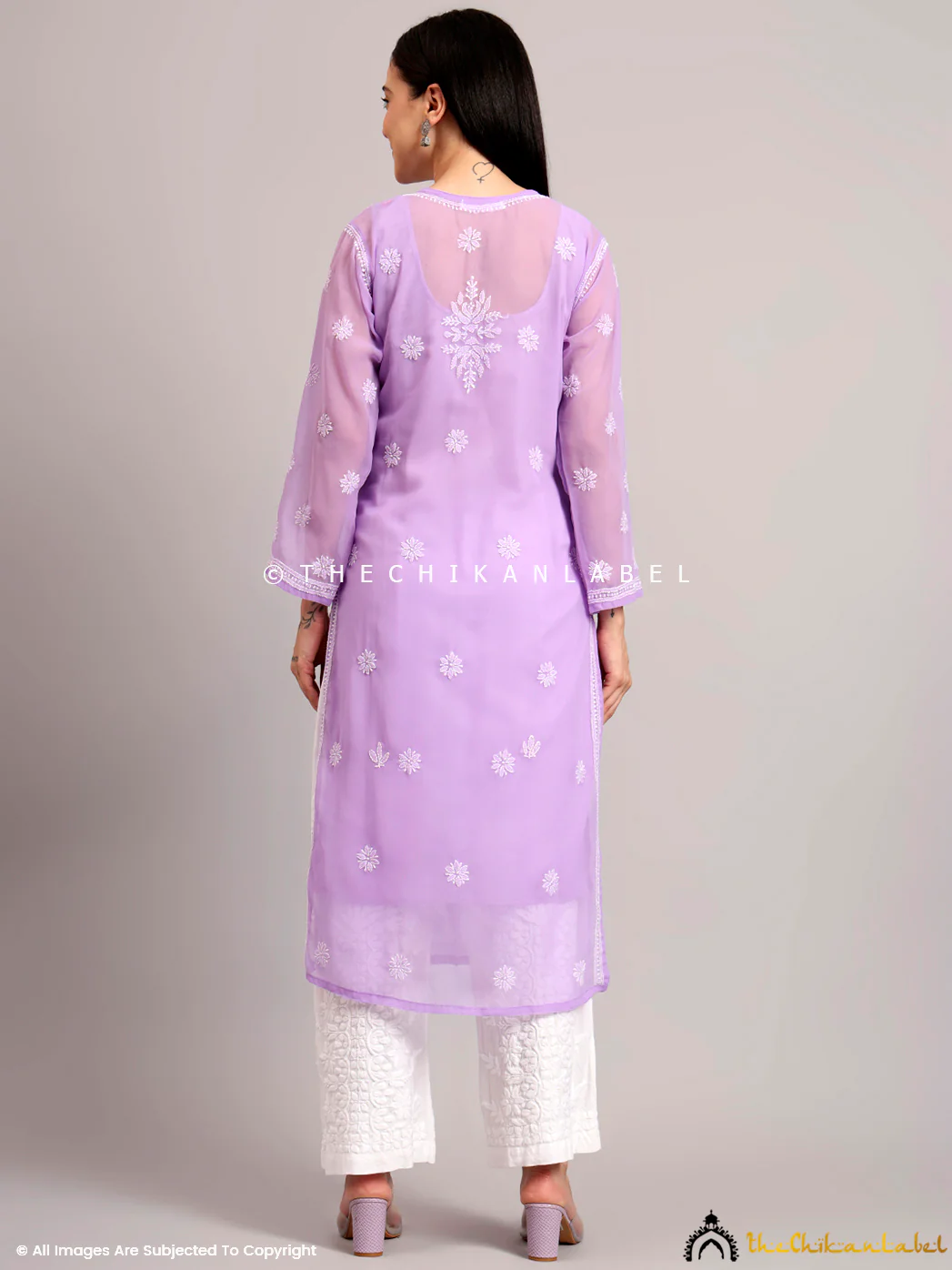 Darshana Georgette Chikankari Straight Kurti with Inner - Lavender - Image 3