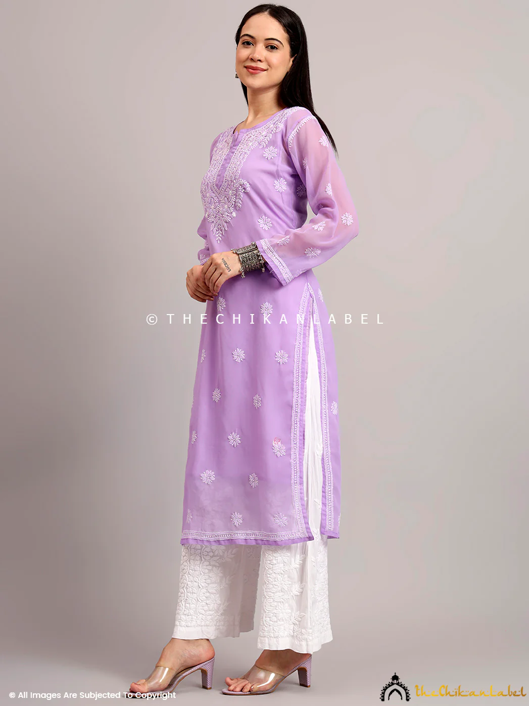 Darshana Georgette Chikankari Straight Kurti with Inner - Lavender - Image 4