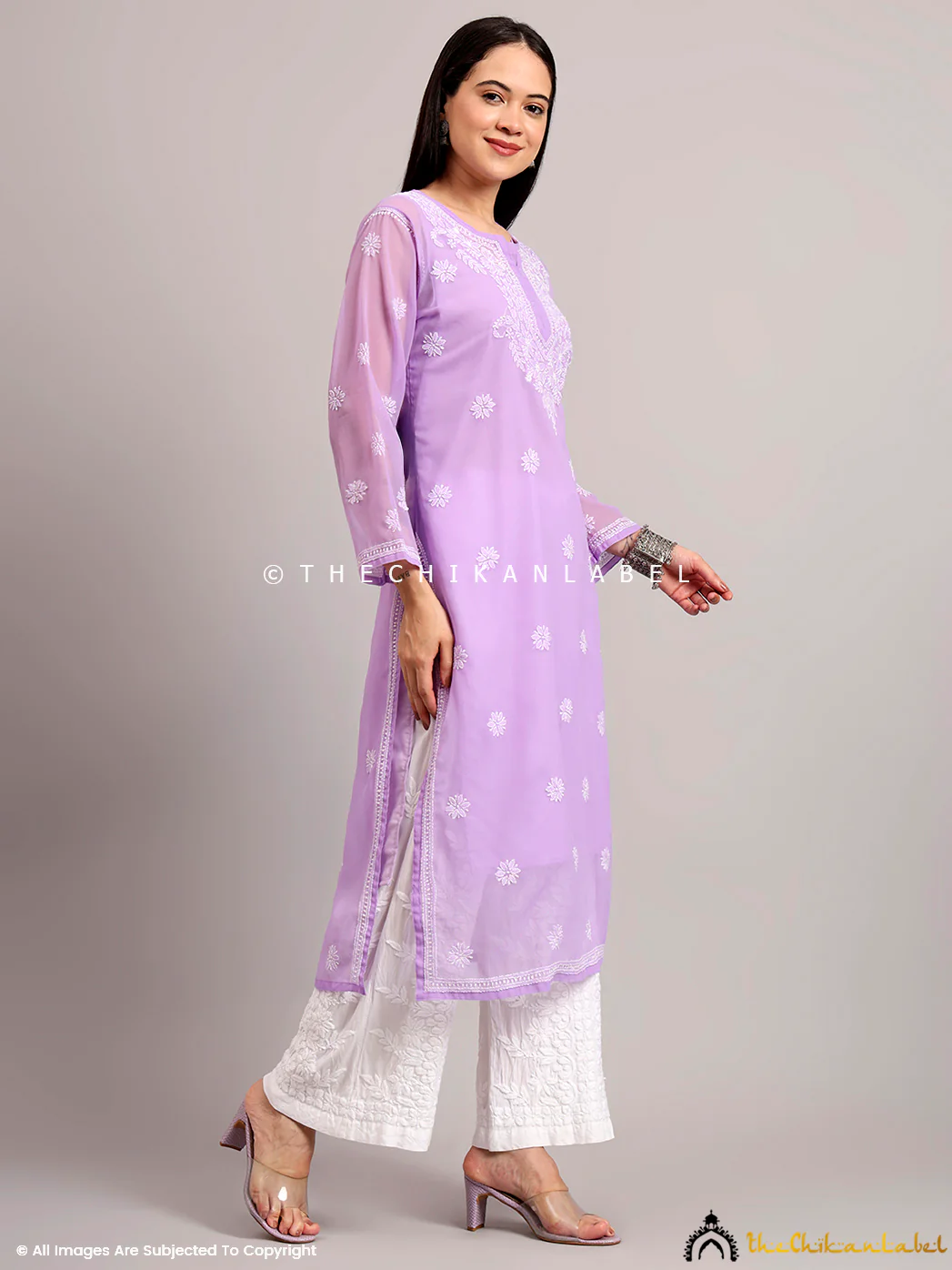 Darshana Georgette Chikankari Straight Kurti with Inner - Lavender - Image 5