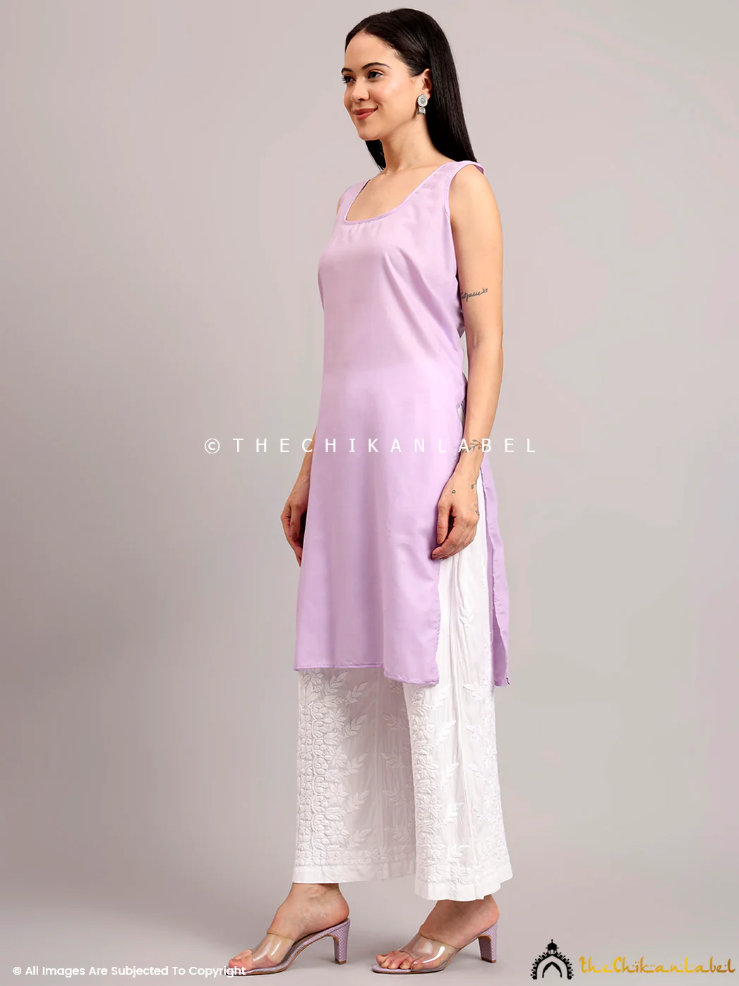 Darshana Georgette Chikankari Straight Kurti with Inner - Lavender - Image 8