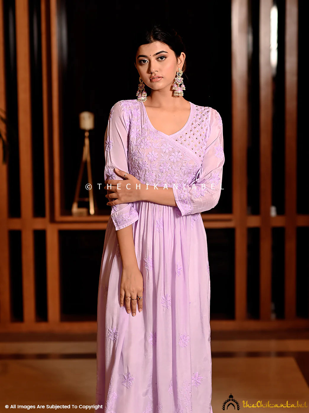 Lavender Diya Muslin Chikankari Angrakha - Image 4