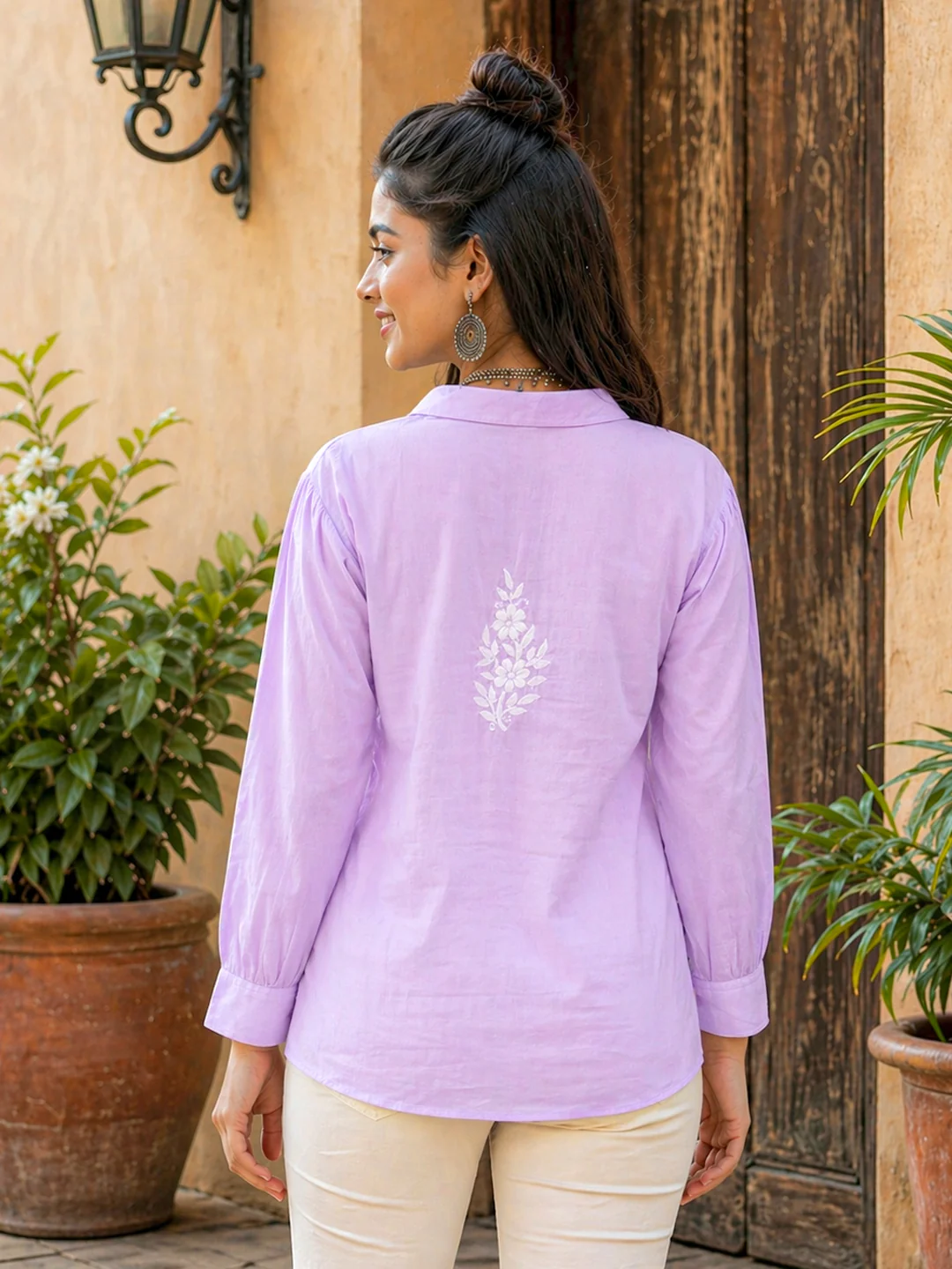 Drisha Mulmul Cotton Chikankari Shirt - Lavender - Image 3