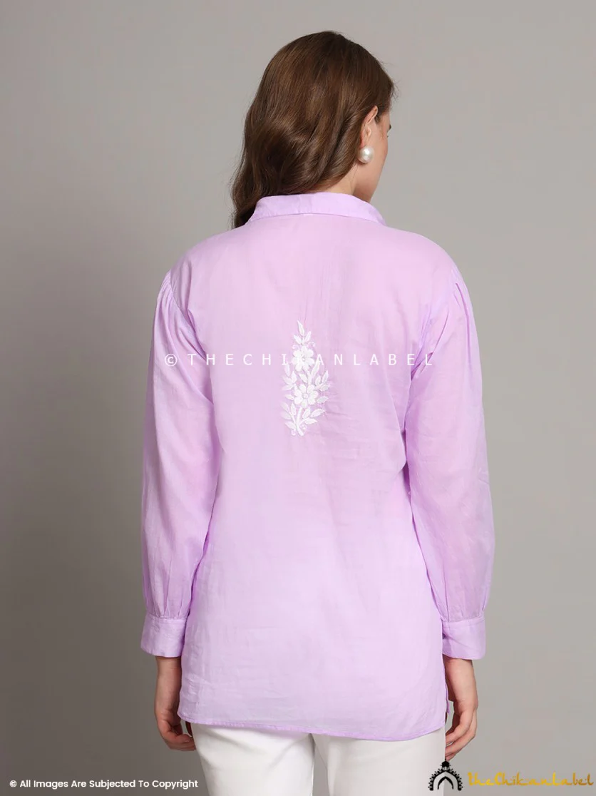 Drisha Mulmul Cotton Chikankari Shirt - Lavender - Image 6