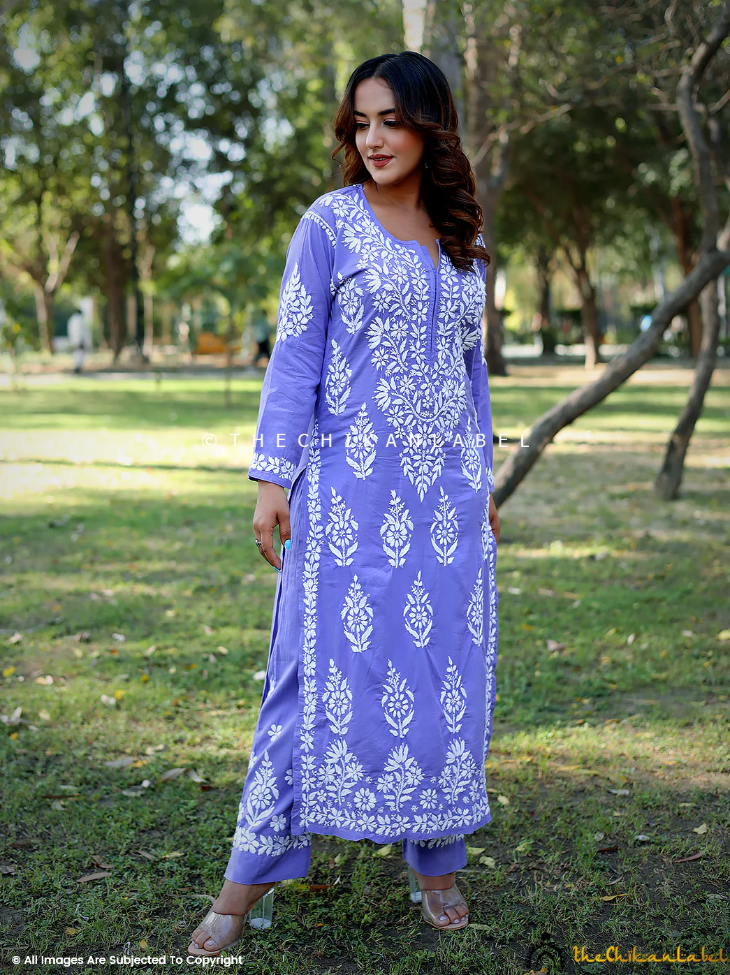 Ezna Modal Chikankari Kurta Set - Lavender - Image 4