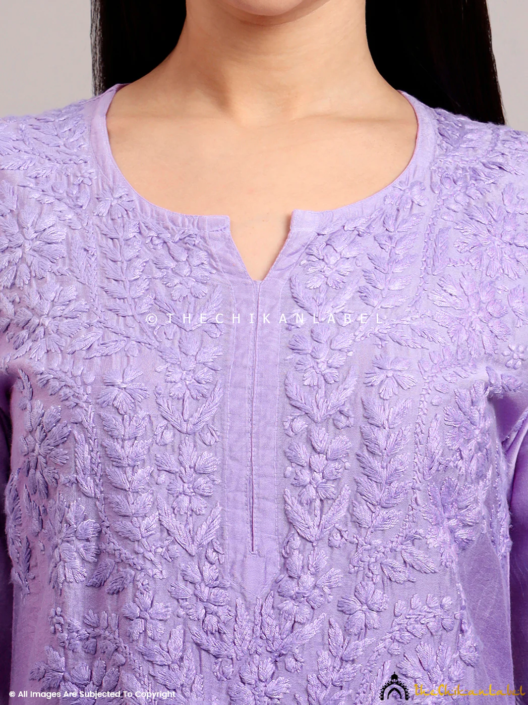 Gehna Chanderi Chikankari Kurti Palazzo Set - Lavender - Image 2