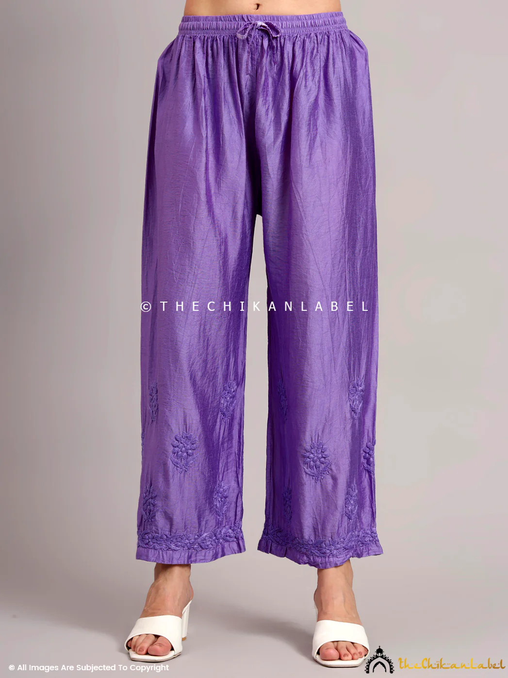 Gehna Chanderi Chikankari Kurti Palazzo Set - Lavender - Image 8