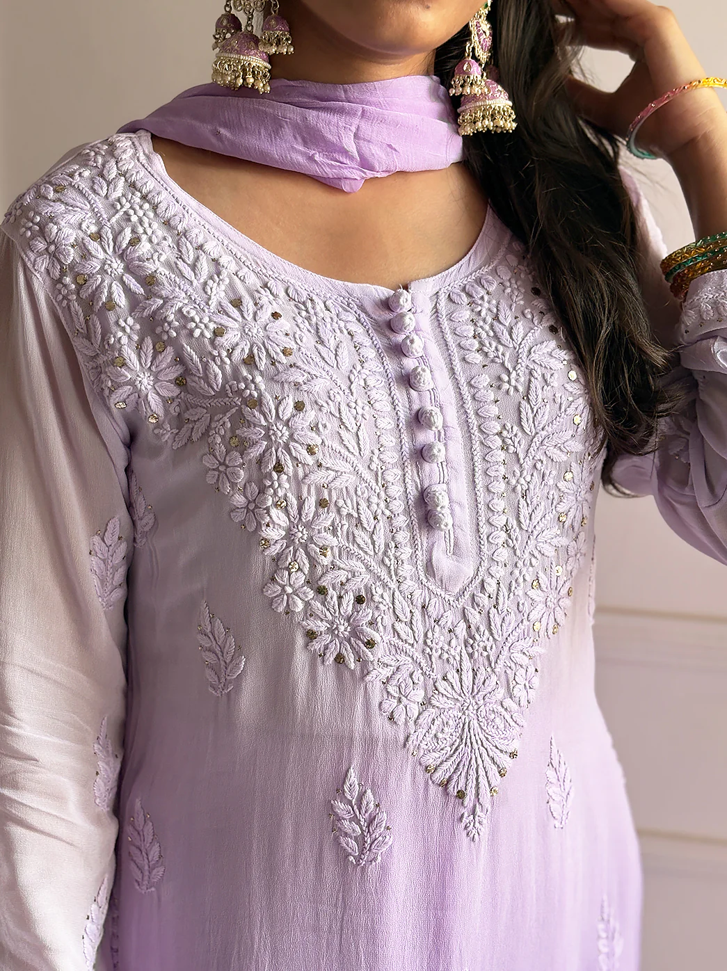 Lavender Haya Viscose Chikankari Kurta Set - Image 2