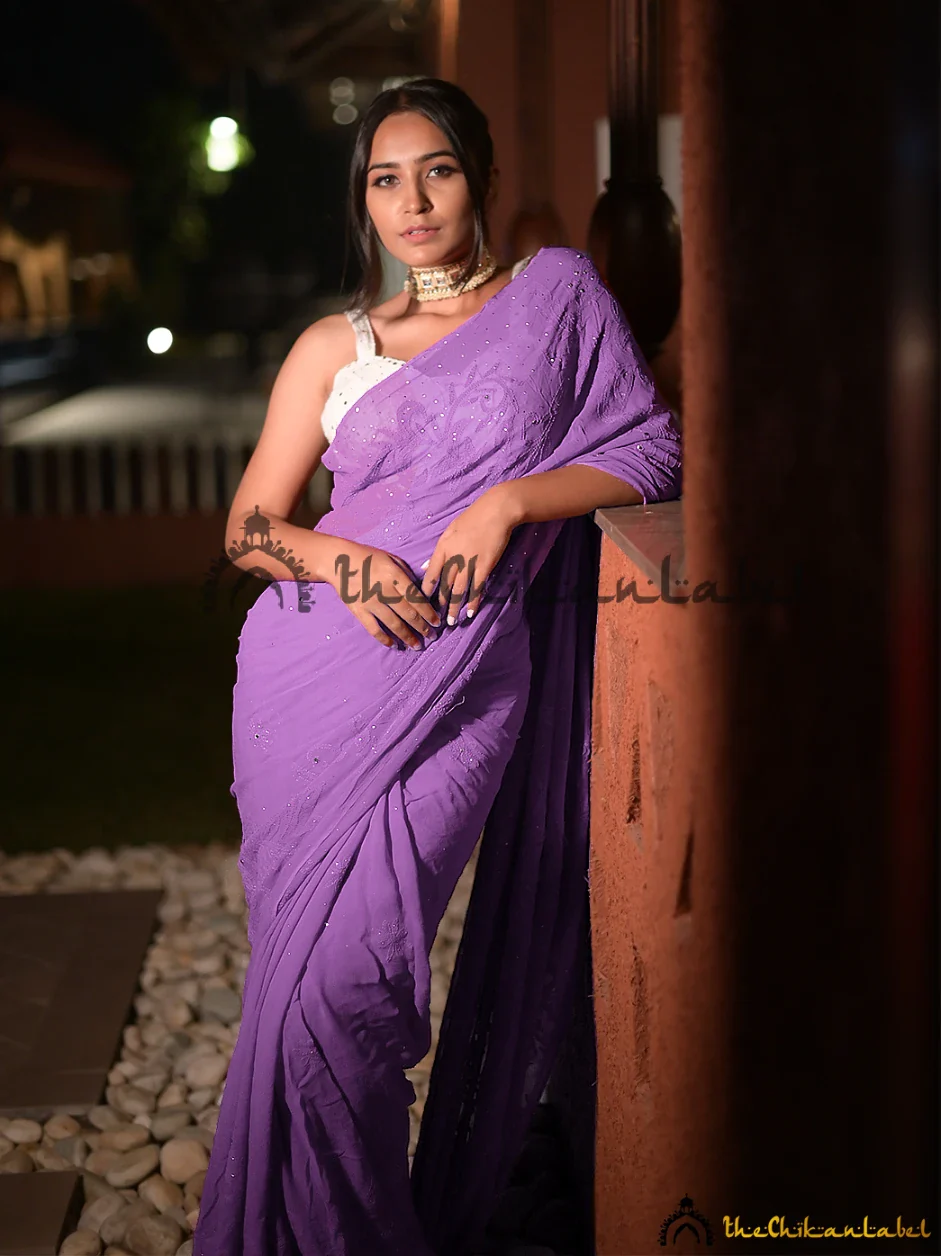 Lavender Heer Viscose Chikankari Saree