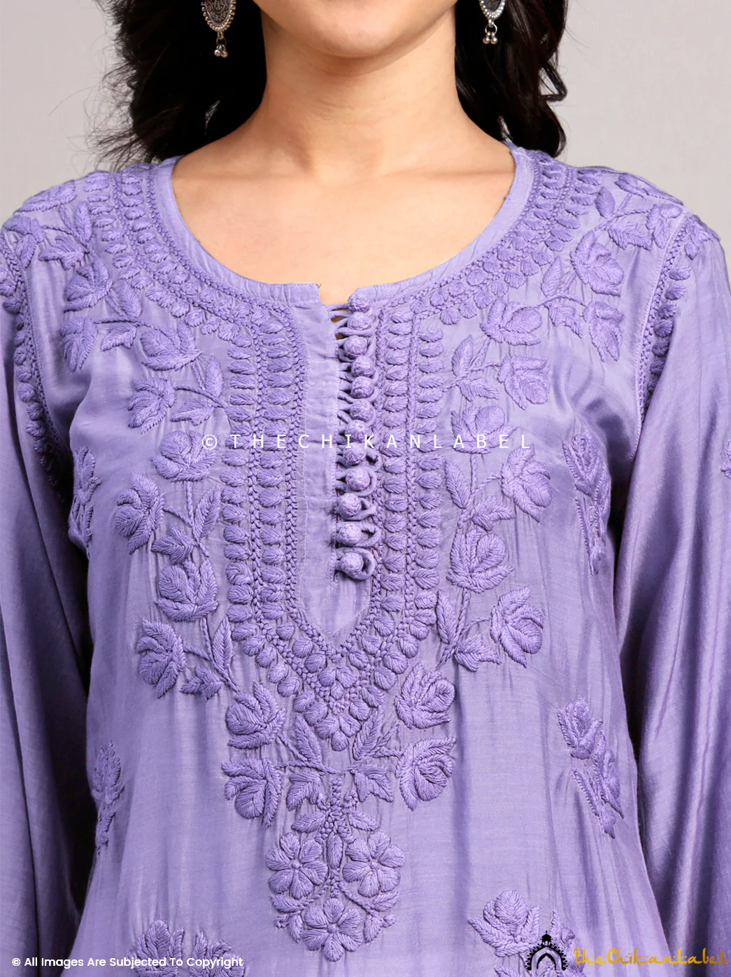 Jenika Muslin Chikankari Straight Kurti - Lavender - Image 2