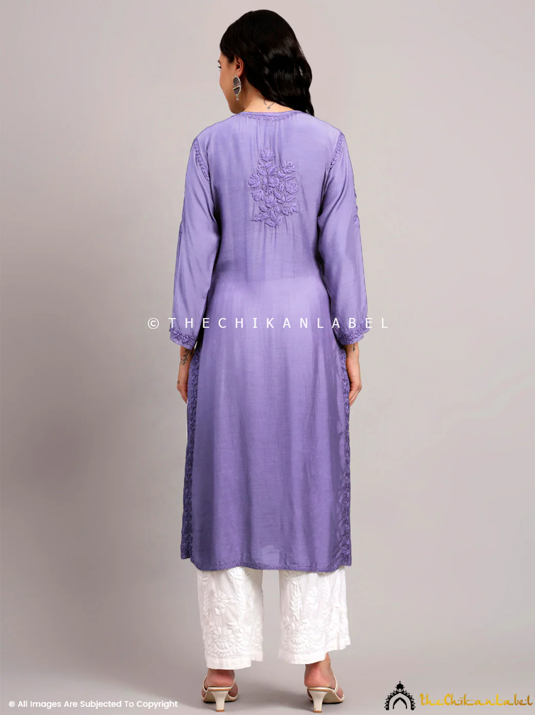Jenika Muslin Chikankari Straight Kurti - Lavender - Image 3