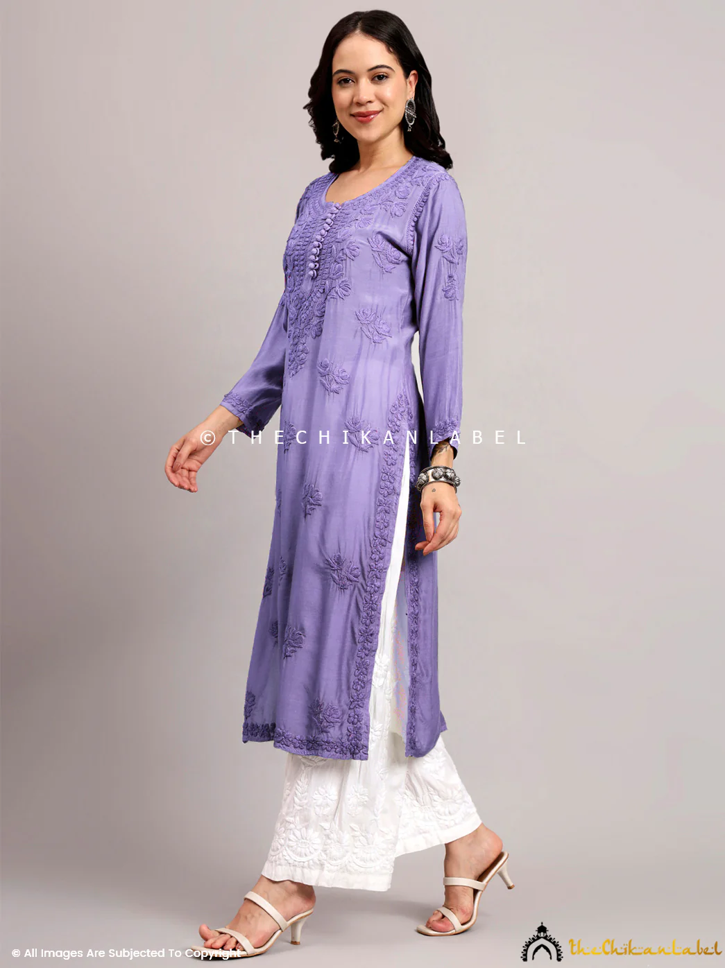 Jenika Muslin Chikankari Straight Kurti - Lavender - Image 4