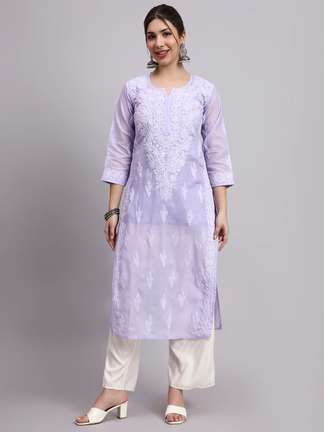 Lavender Layla Cotton Chikankari Straight Kurti with inner