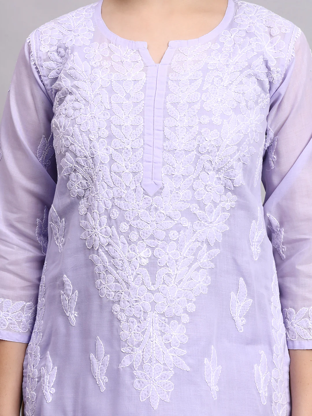 Lavender Layla Cotton Chikankari Straight Kurti with inner - Image 4