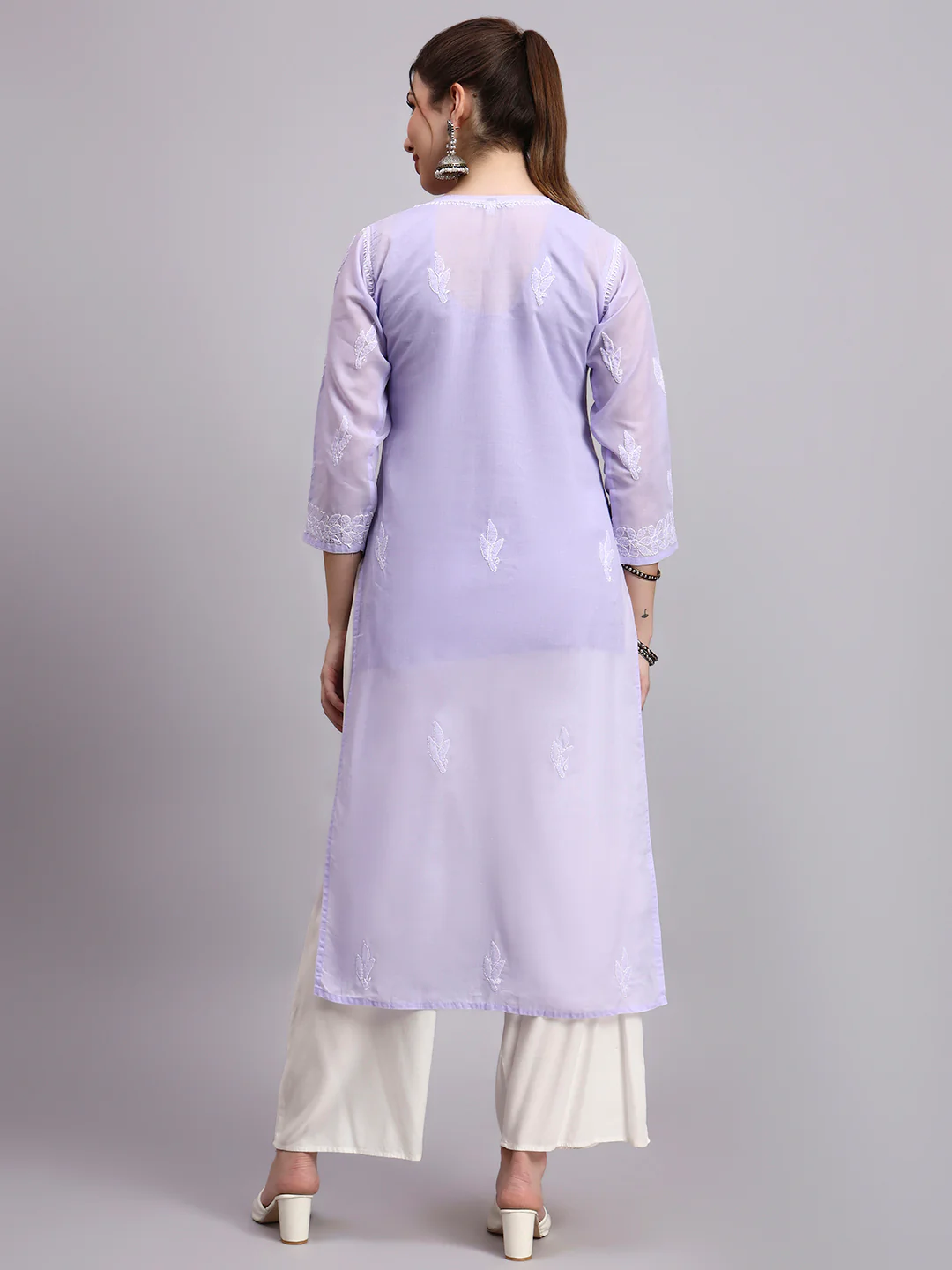 Lavender Layla Cotton Chikankari Straight Kurti with inner - Image 5