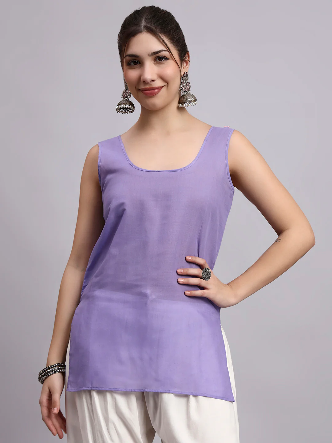 Lavender Layla Cotton Chikankari Straight Kurti with inner - Image 7
