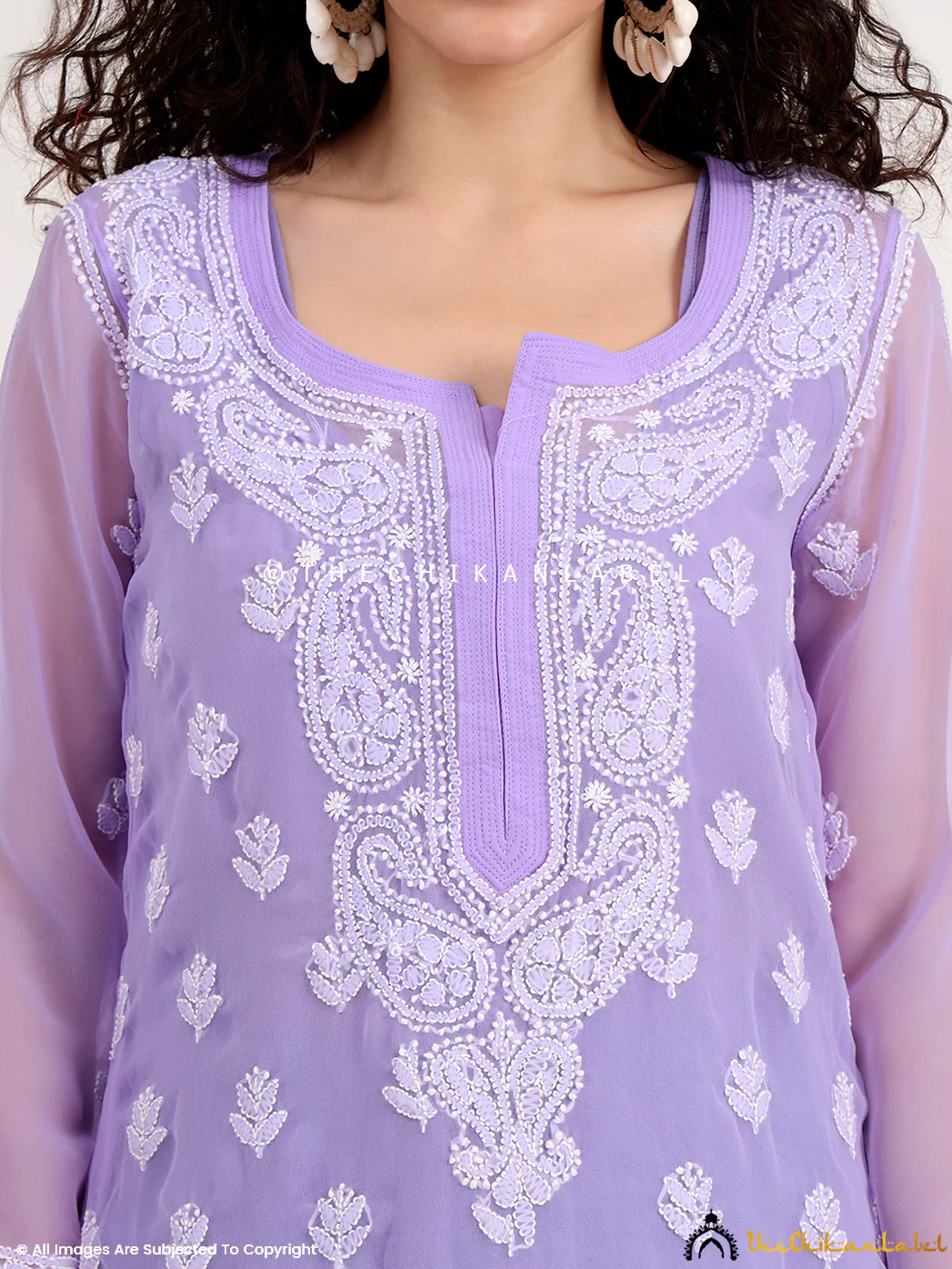 Mahak Georgette Chikankari Straight Kurti with Inner - Lavender - Image 2