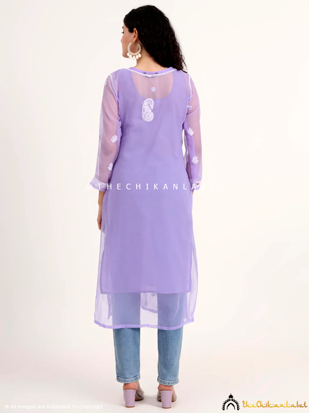 Mahak Georgette Chikankari Straight Kurti with Inner - Lavender - Image 3