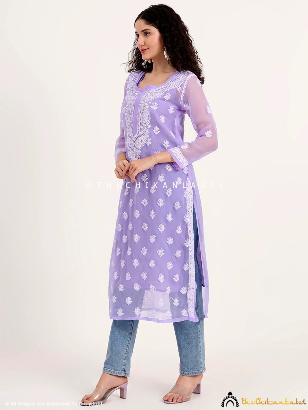 Mahak Georgette Chikankari Straight Kurti with Inner - Lavender - Image 4