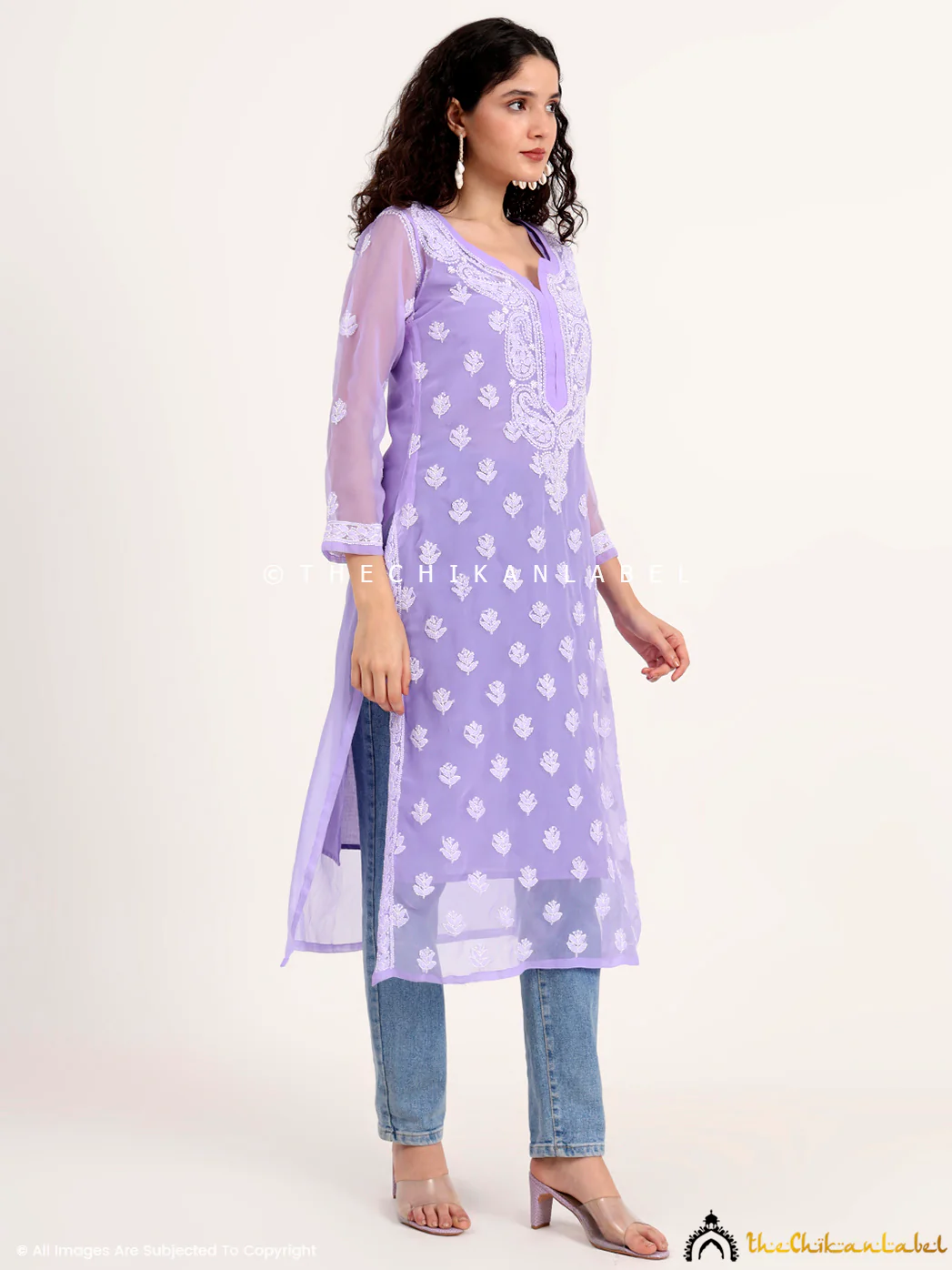 Mahak Georgette Chikankari Straight Kurti with Inner - Lavender - Image 5