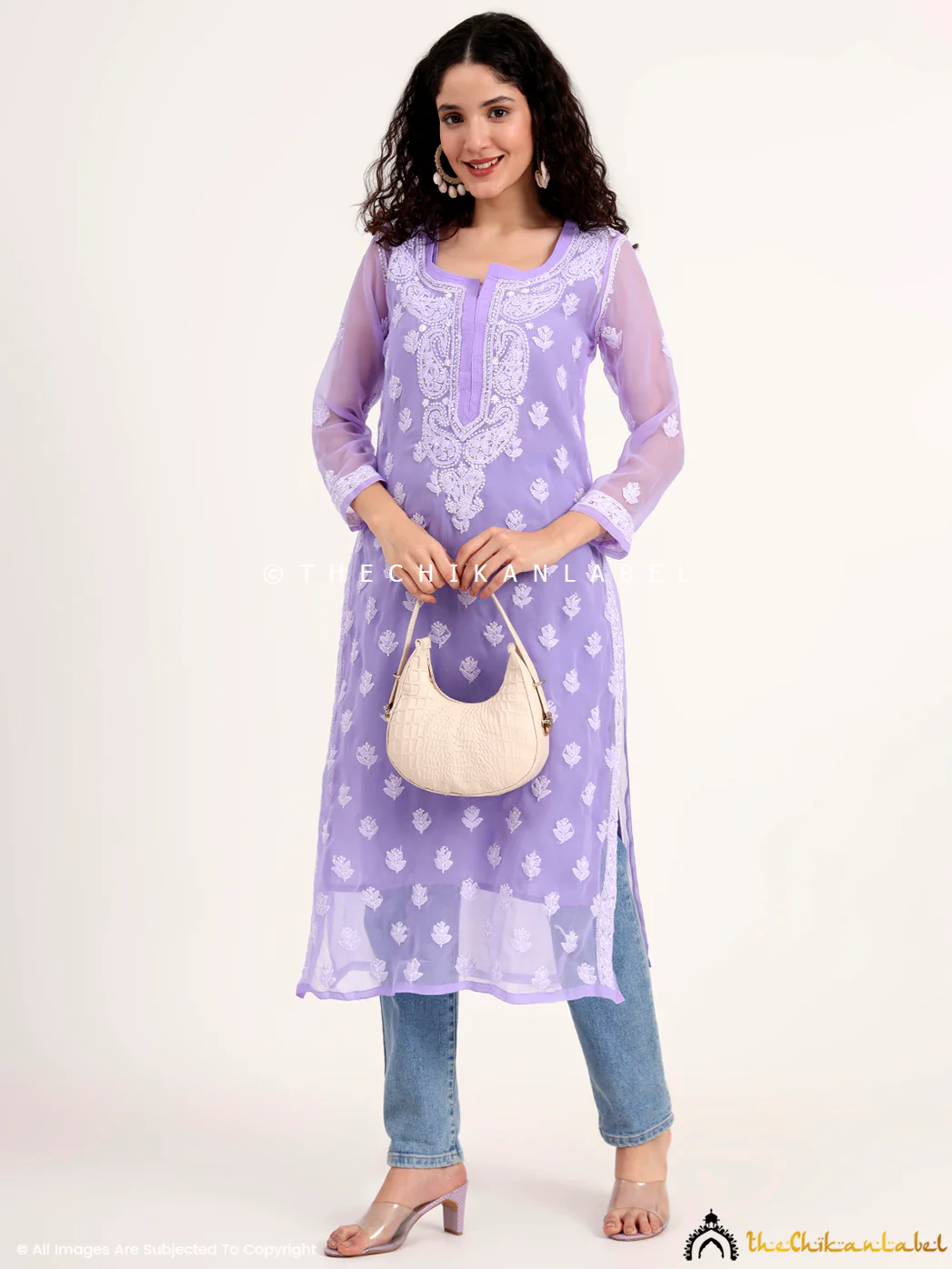 Mahak Georgette Chikankari Straight Kurti with Inner - Lavender - Image 6