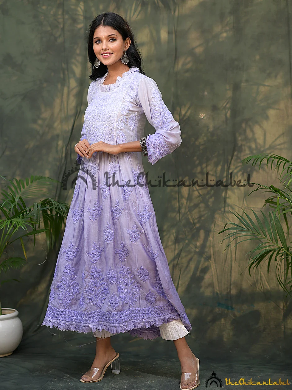 Lavender Noori Muslin Chikankari Anarkali - Image 4