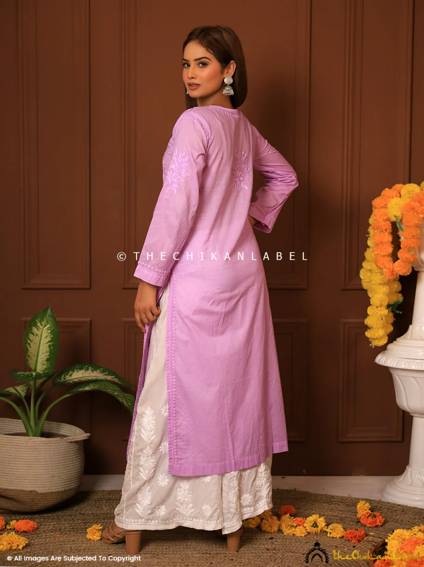 Lavender Riyad Cotton Chikankari Straight Kurti - Image 2