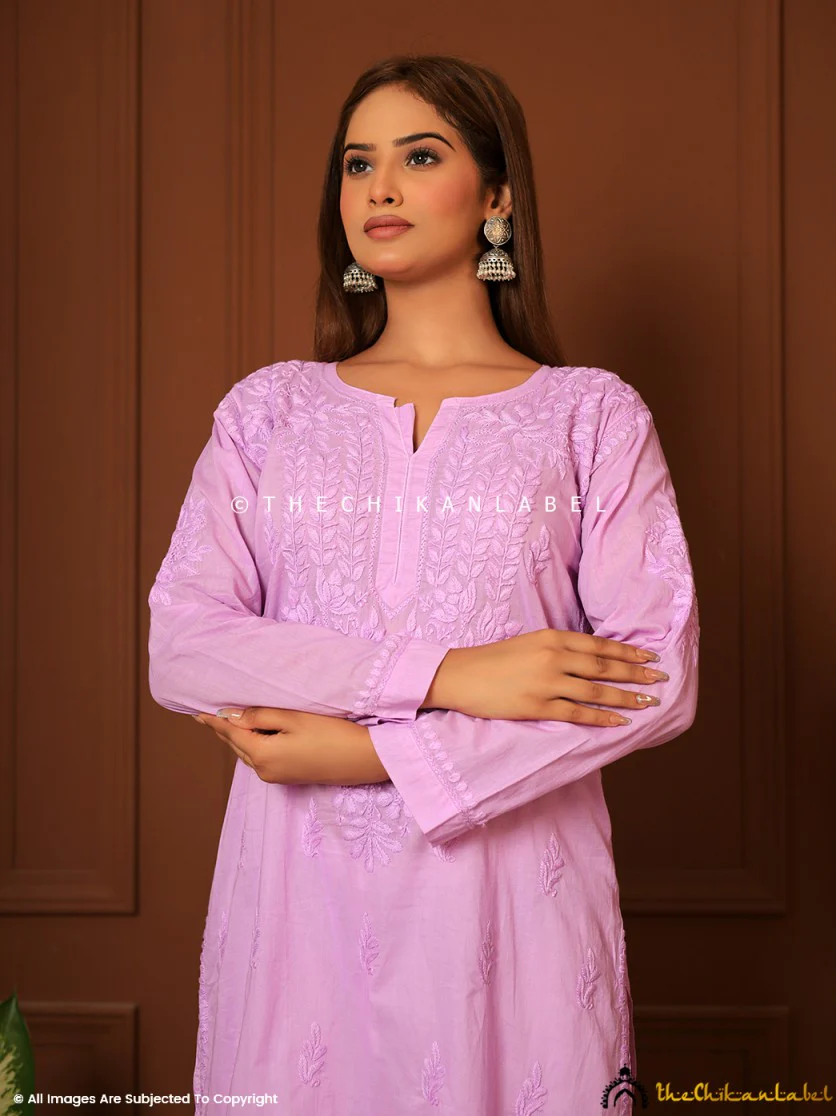 Lavender Riyad Cotton Chikankari Straight Kurti - Image 3