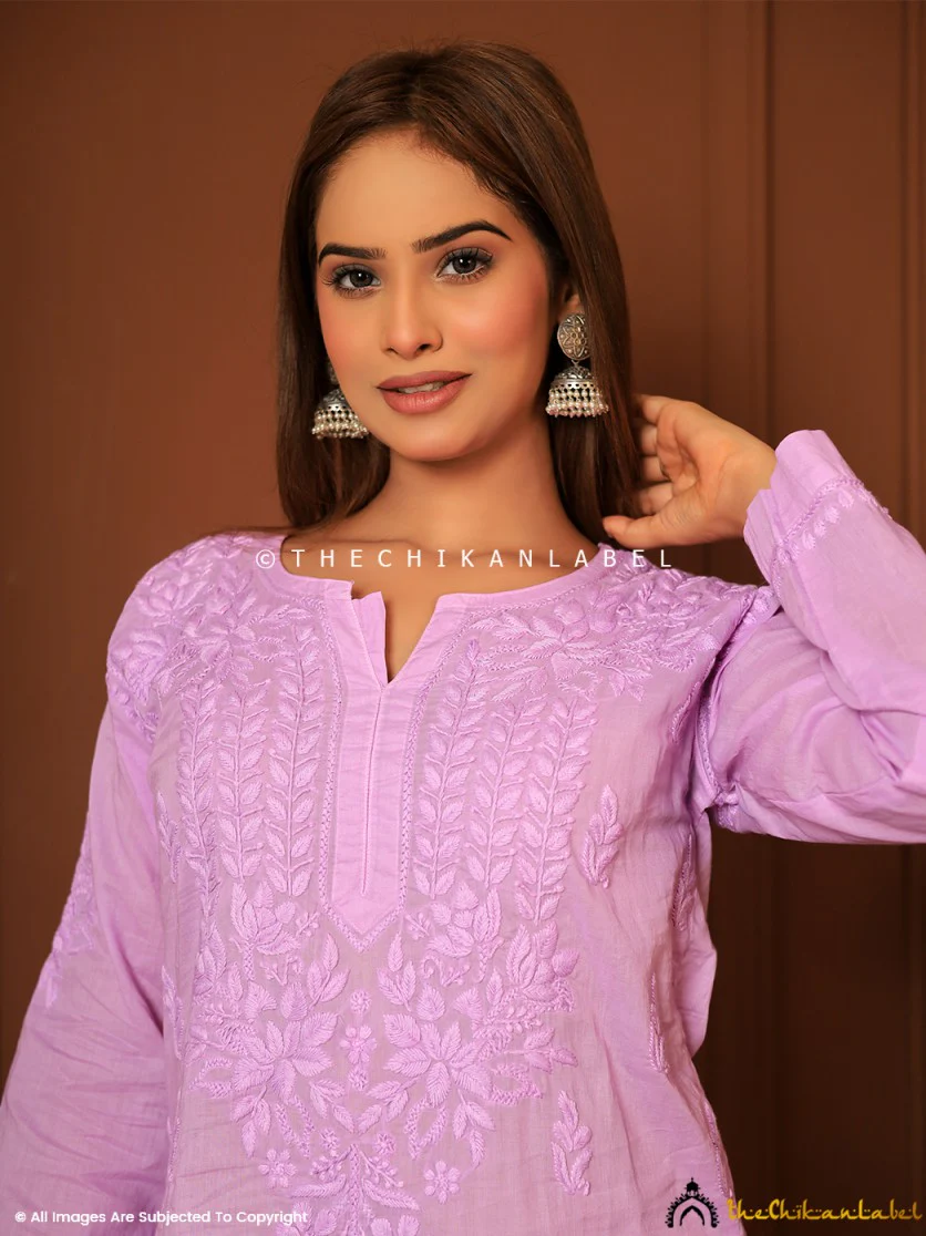 Lavender Riyad Cotton Chikankari Straight Kurti - Image 5