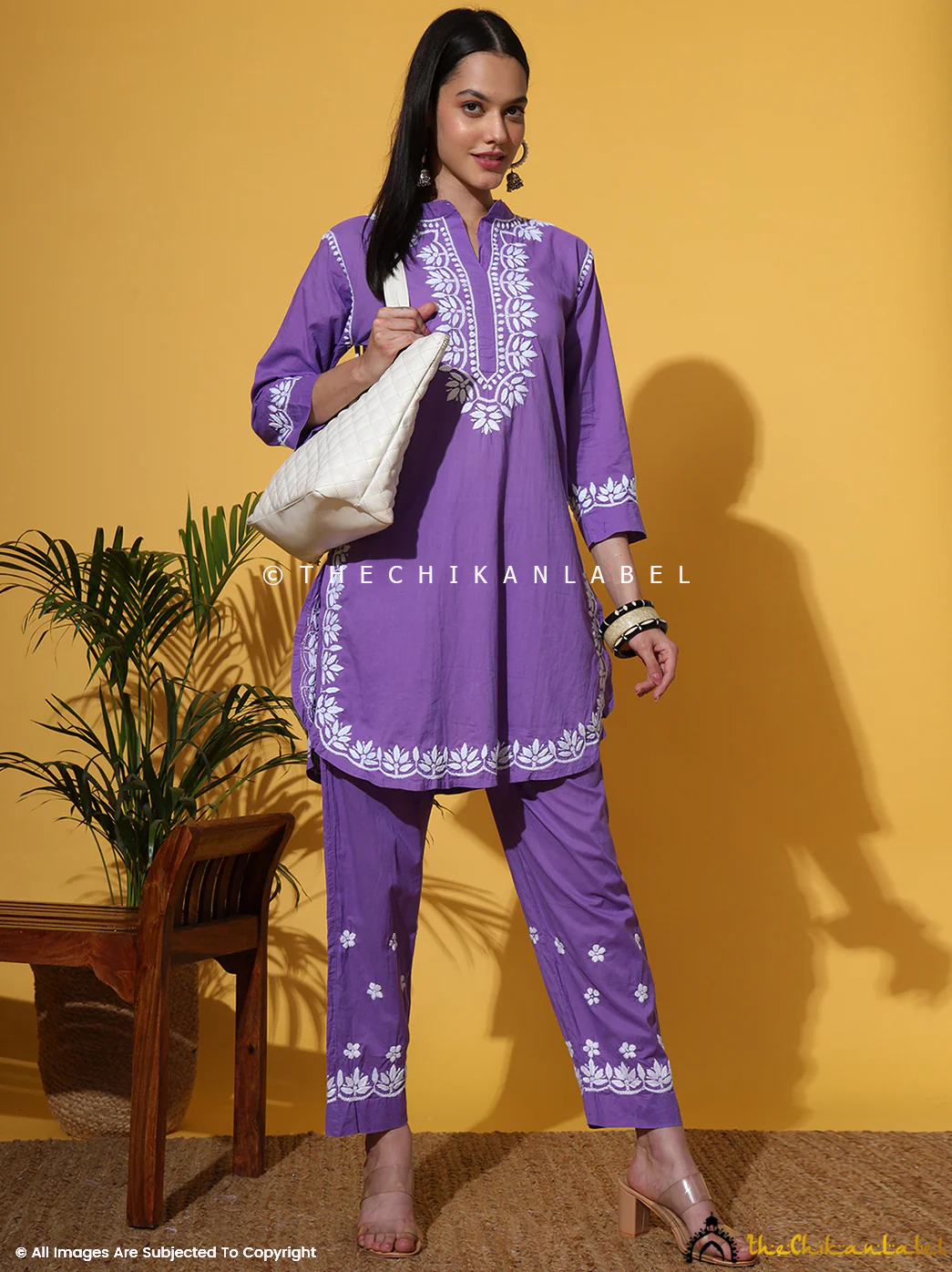 Rumi Organic Cotton Chikankari Kurta Set -Lavender - Image 10
