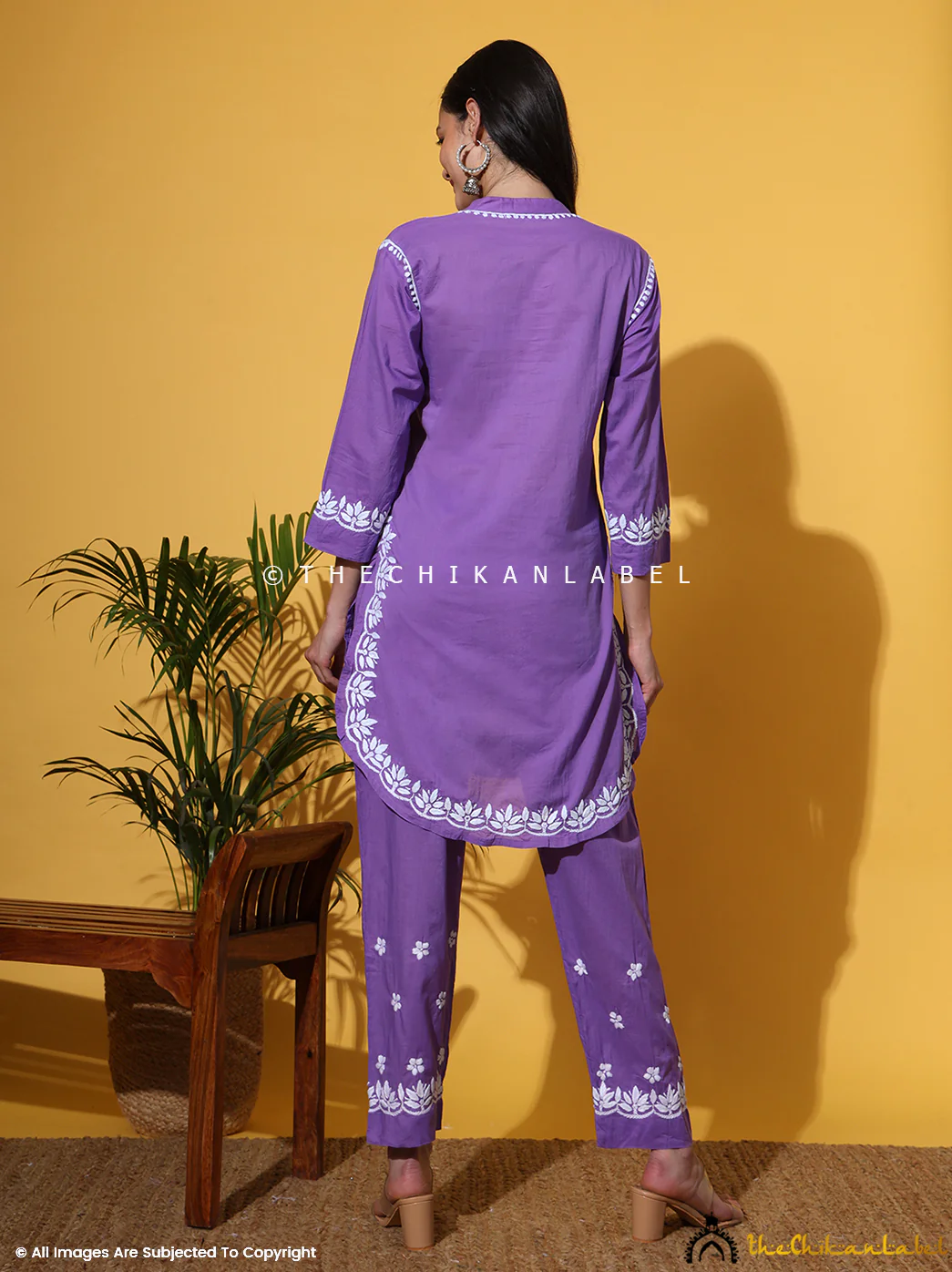 Rumi Organic Cotton Chikankari Kurta Set -Lavender - Image 3