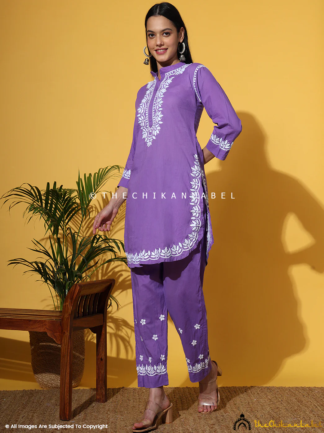 Rumi Organic Cotton Chikankari Kurta Set -Lavender - Image 8