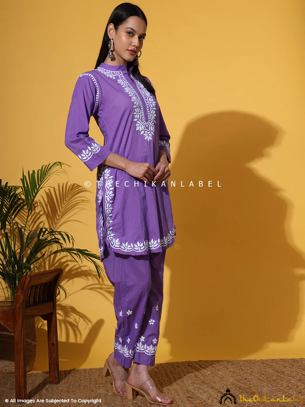 Rumi Organic Cotton Chikankari Kurta Set -Lavender - Image 9