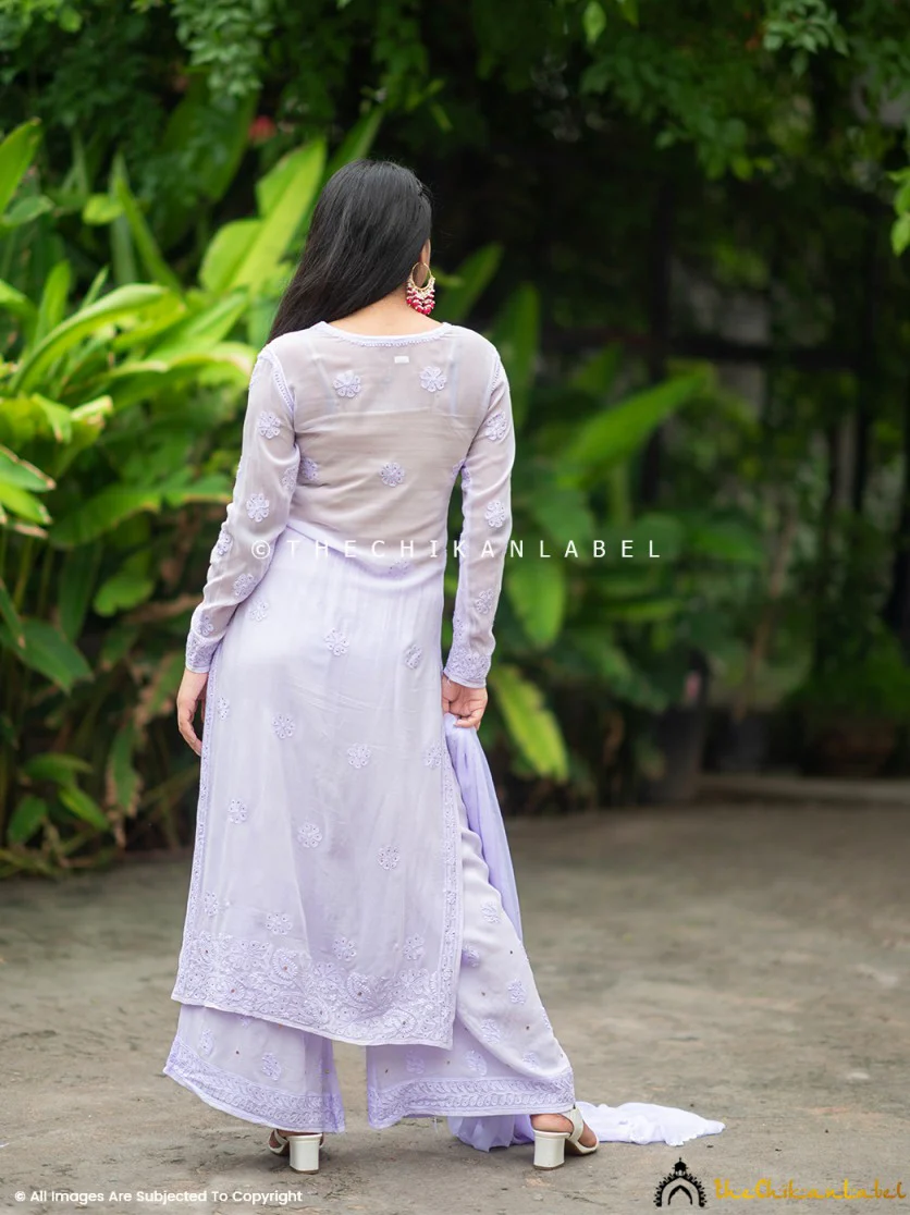 Sitara Chikankari Viscose Kurta Set with Dupatta - Lavender - Image 3