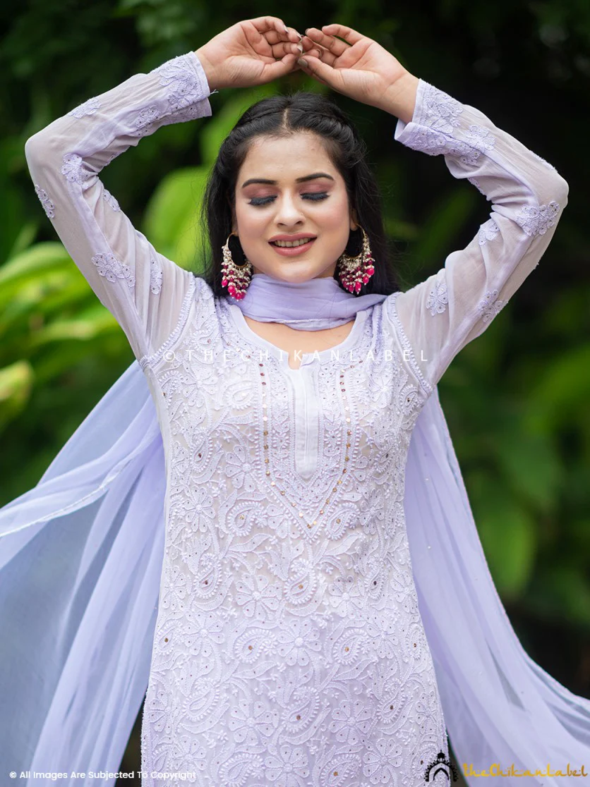 Sitara Chikankari Viscose Kurta Set with Dupatta - Lavender - Image 6