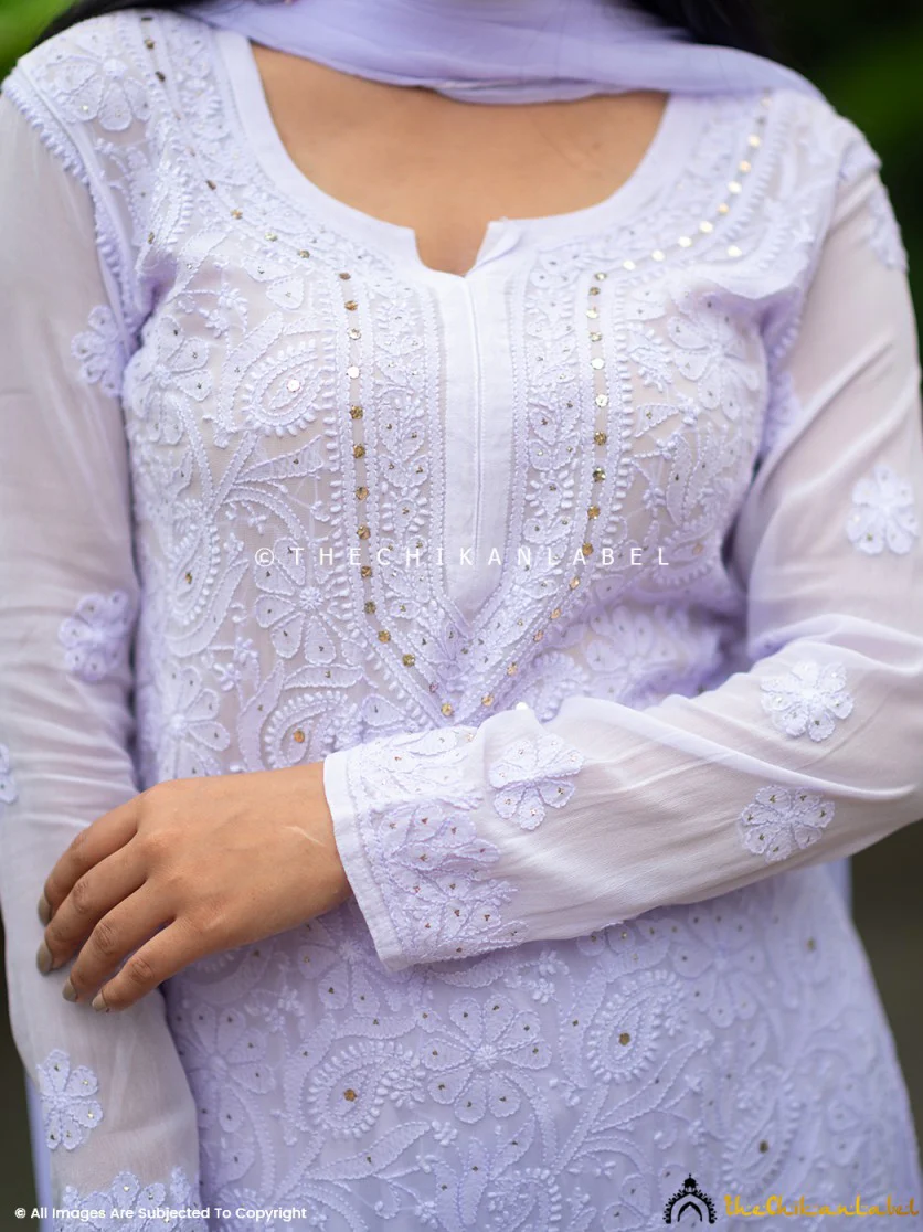 Sitara Chikankari Viscose Kurta Set with Dupatta - Lavender - Image 7